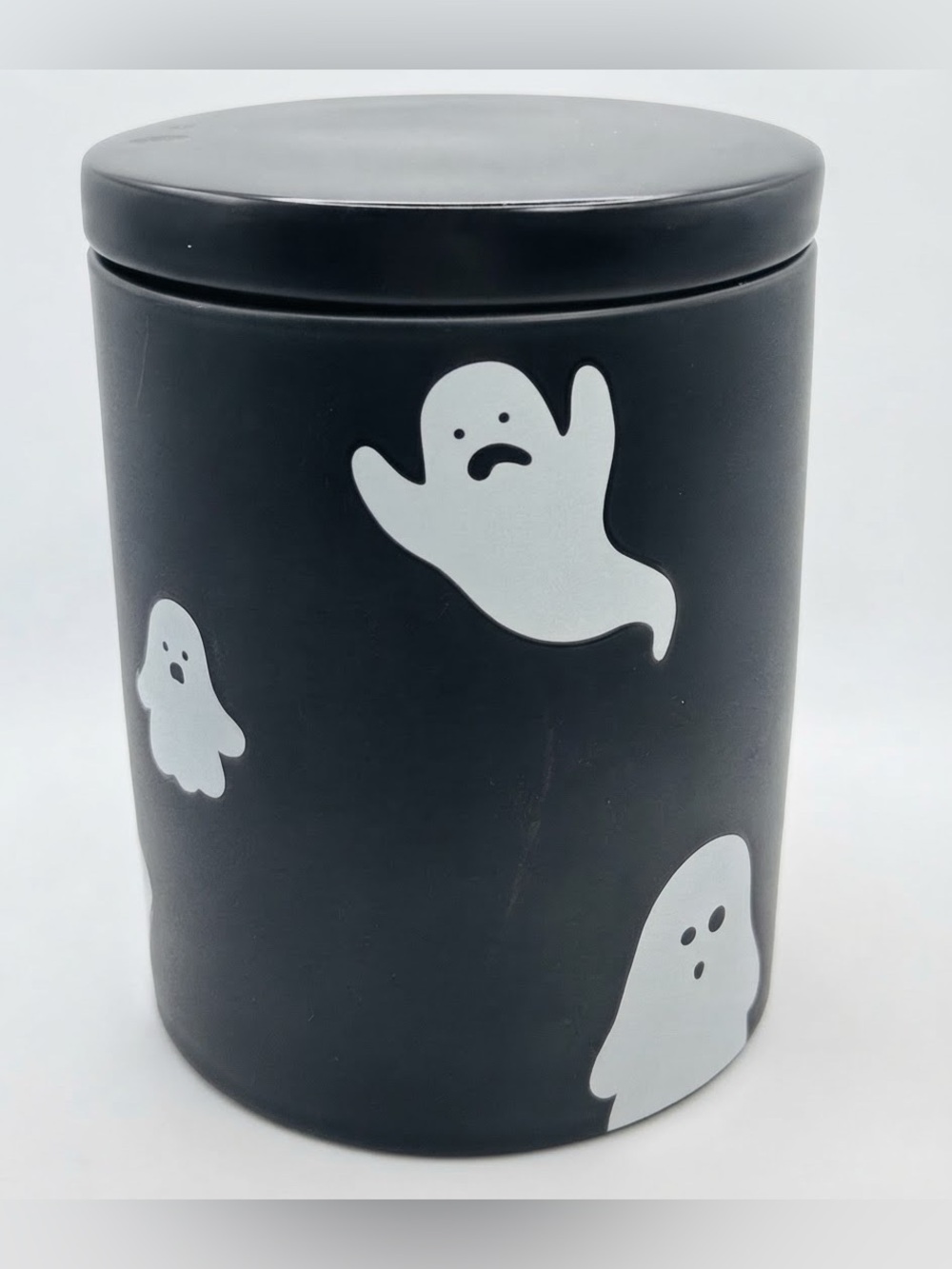 DAVIDsTEA Halloween Ghost Tea Storage Canister Ceramic Jar with Lid Black White